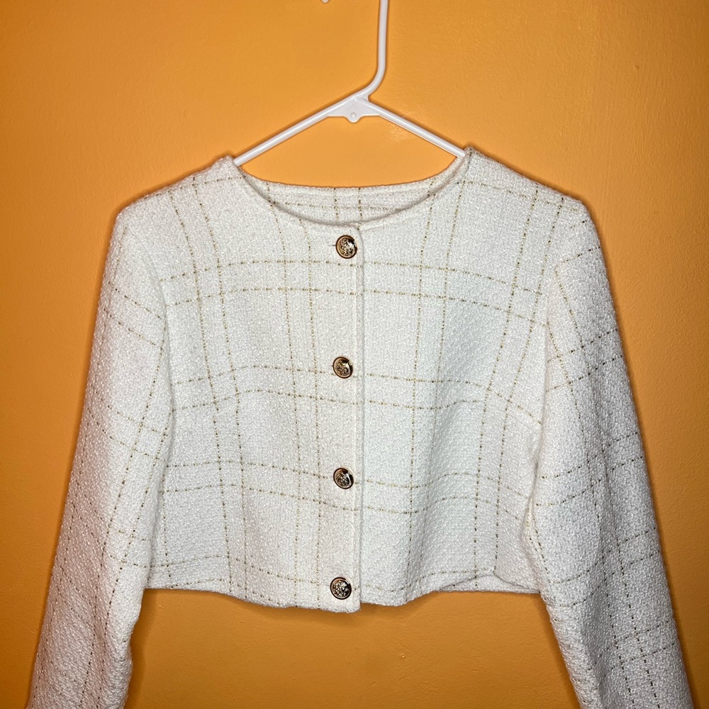 SHEIN White Plaid Cropped Jacket